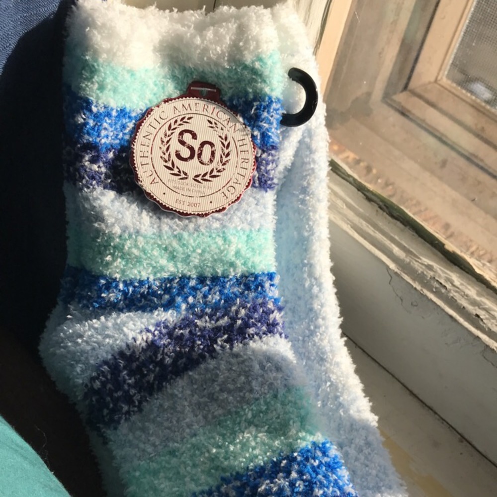 Blue Fuzzy Crew Socks
